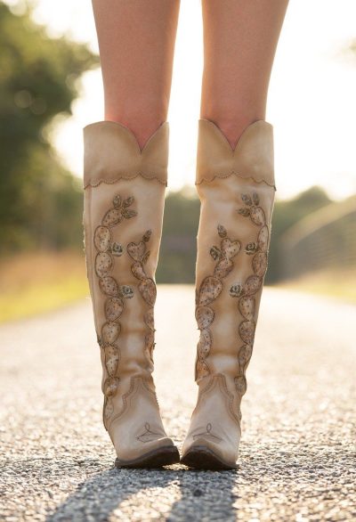 Sturdy knee-high cowboy boots suitable for horseback riding and ranch work