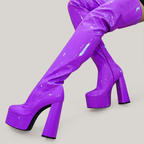 purple knee high boots